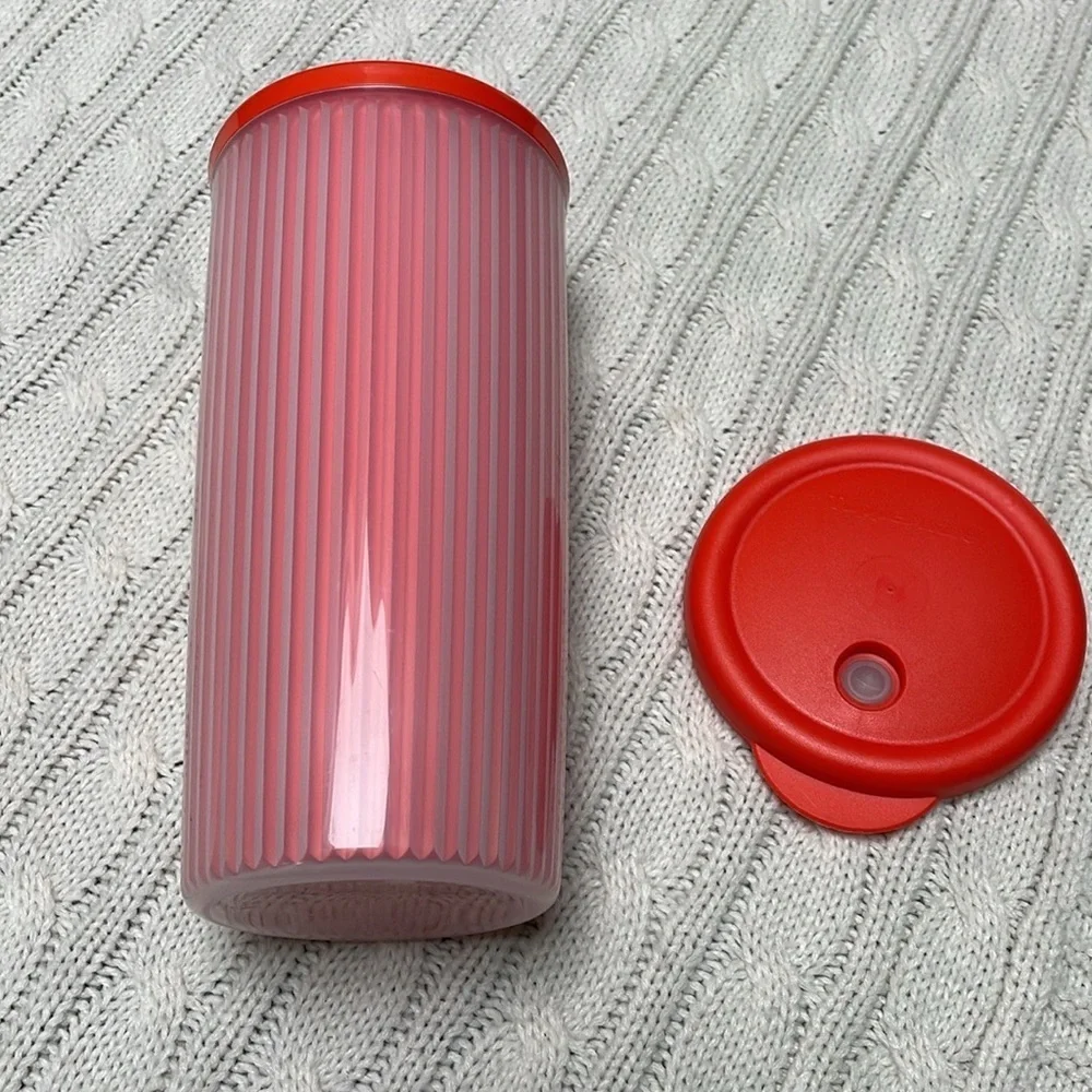Tupperware Insulated Tumbler Orange Dripless Lid w/straw hole 3329A-4 24 Oz NWOT